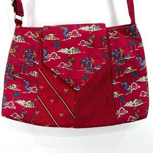 Handmade Purse & Coinpurse made with Vintage Silk Neckties Upcycled Winter Sport